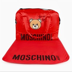 Moschino Baby Teddy diaper bag w/ changing pad - satin red fashion bag